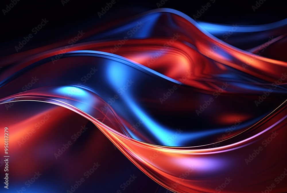 Fototapeta premium abstract blue and red wavy ribbons with red lines