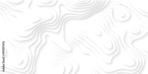 Abstract luxury white modern 3d papercut, topography map circle and wave line smooth multilayer pattern. vector white art papercut design Topographic geometric map relief texture with curved layers.
