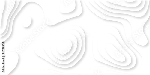 Abstract luxury white modern 3d papercut, topography map circle and wave line smooth multilayer pattern. vector white art papercut design Topographic geometric map relief texture with curved layers.