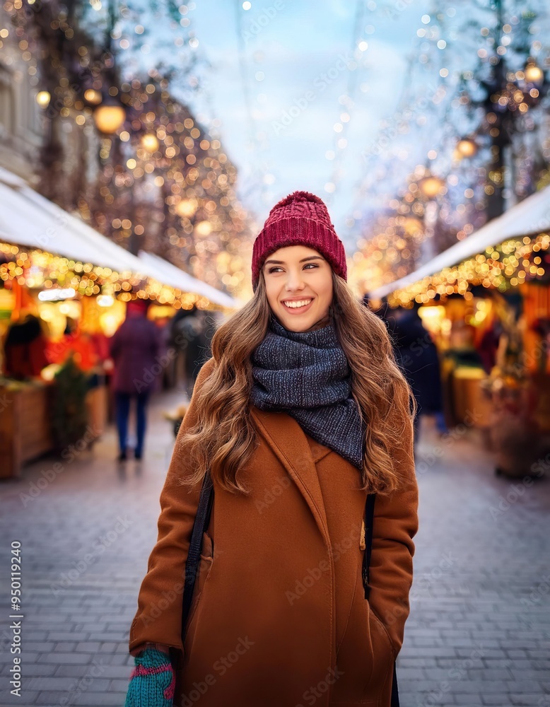 Girl walking on Christmas Market Girl walking on Christmas Market