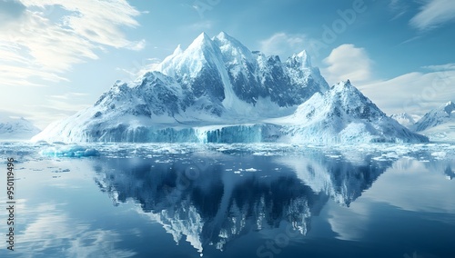 Wallpaper Mural A majestic snow-capped mountain reflects in the calm waters of a frozen landscape. Torontodigital.ca