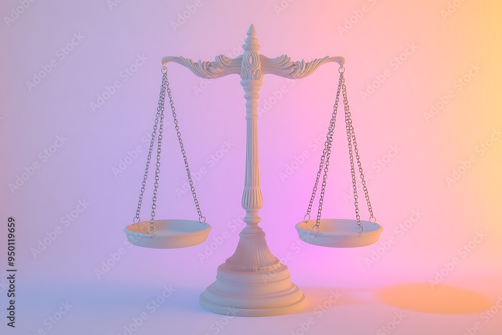 Harmony and Justice: Balanced Libra Scale in Soft Pastel Tones on White Background Harmony and Justice: Balanced Libra Scale in Soft Pastel Tones on White Background