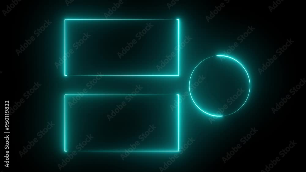 Cyan color Neon End Screen Frame Isolated On Black Background, Seamless Loop. Animation of rectangle glowing neon frame background. Neon abstract rectangle shape line animation. Cyan color Neon End Screen Frame Isolated On Black Background, Seamless Loop. Animation of rectangle glowing neon frame background. Neon abstract rectangle shape line animation.
