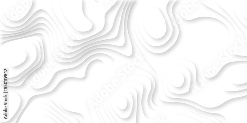 Abstract luxury white modern 3d papercut, topography map circle and wave line smooth multilayer pattern. vector white art papercut design Topographic geometric map relief texture with curved layers.