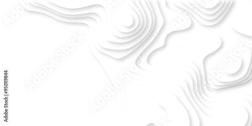 Abstract luxury white modern 3d papercut, topography map circle and wave line smooth multilayer pattern. vector white art papercut design Topographic geometric map relief texture with curved layers.
