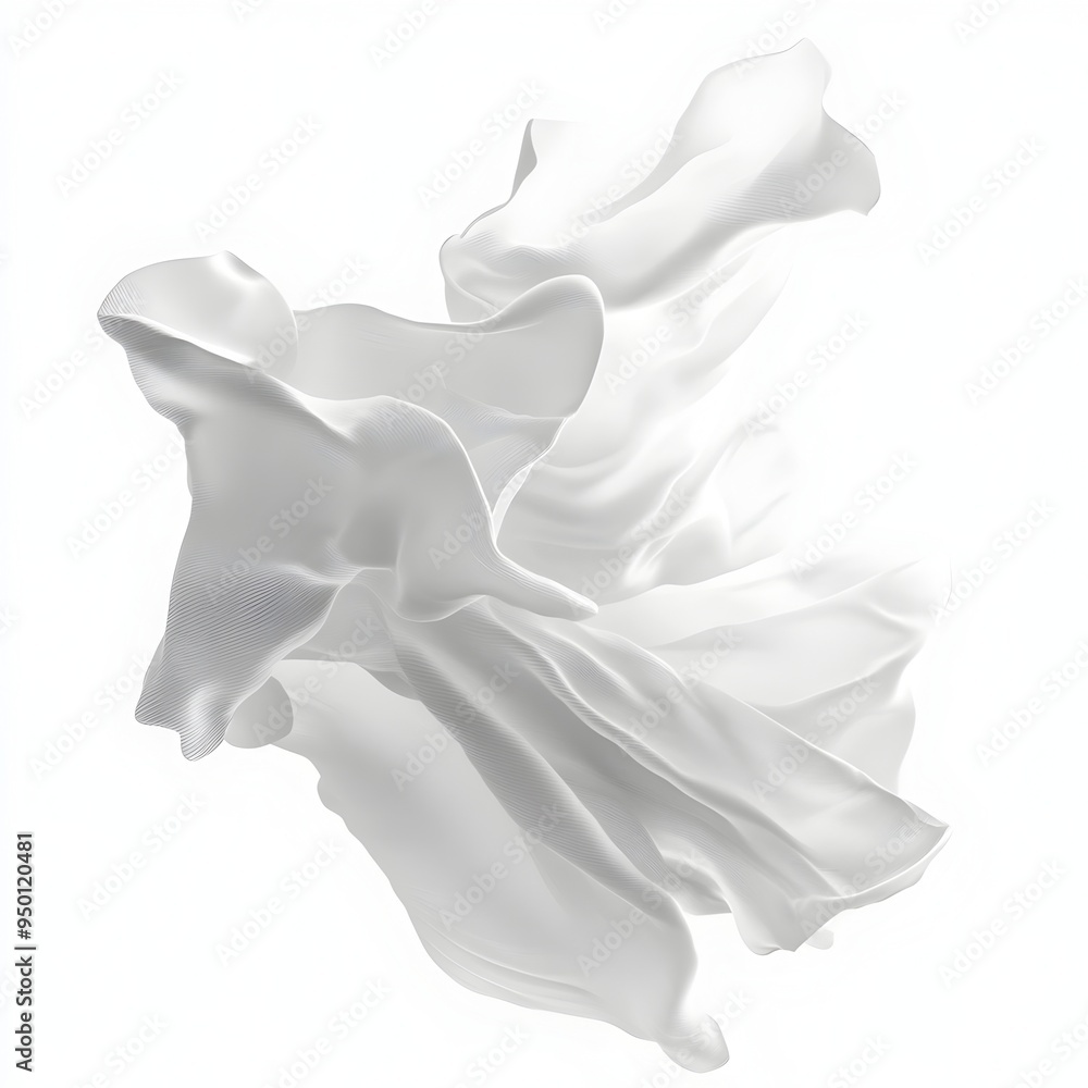 Flowing White Fabric Satin Silhouette on Minimalist Backdrop Flowing White Fabric Satin Silhouette on Minimalist Backdrop