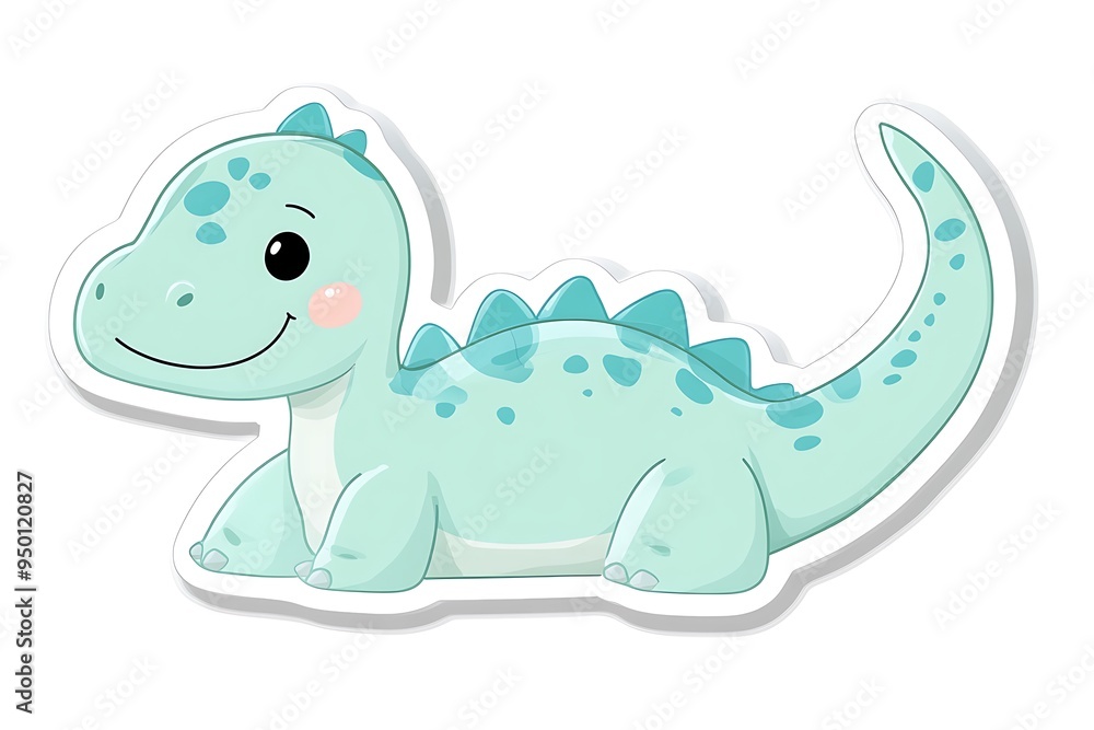 Naklejka premium Adorable Cartoon Dinosaur Sticker with Basic Shapes on White Background