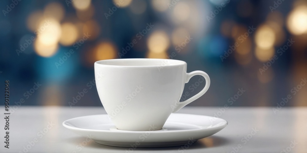 Minimalist white cup and saucer on a white surface. Minimalist white cup and saucer on a white surface.