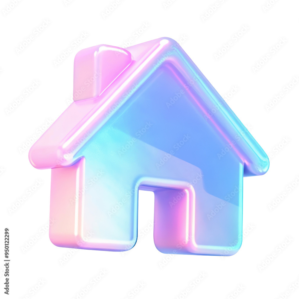 Holographic 3D house icon design with an iridescent effect, showcasing a modern and stylish appearance. Isolated on transparent background, png. Holographic 3D house icon design with an iridescent effect, showcasing a modern and stylish appearance. Isolated on transparent background, png.