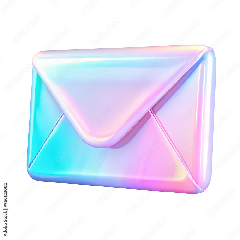 Holographic 3D metallic envelope icon illustration featuring iridescent colors, showcasing a sleek and modern finish. Isolated on transparent background, png. Holographic 3D metallic envelope icon illustration featuring iridescent colors, showcasing a sleek and modern finish. Isolated on transparent background, png.