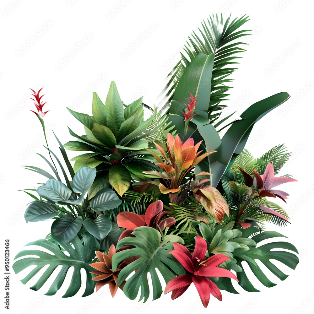 Obraz premium Tropical Plants with Lush Green Foliage and Vibrant Flowers