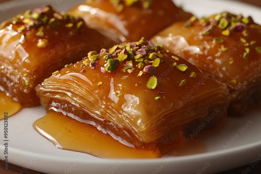 Fototapeta premium Delicious Baklava with Pistachios and Honey