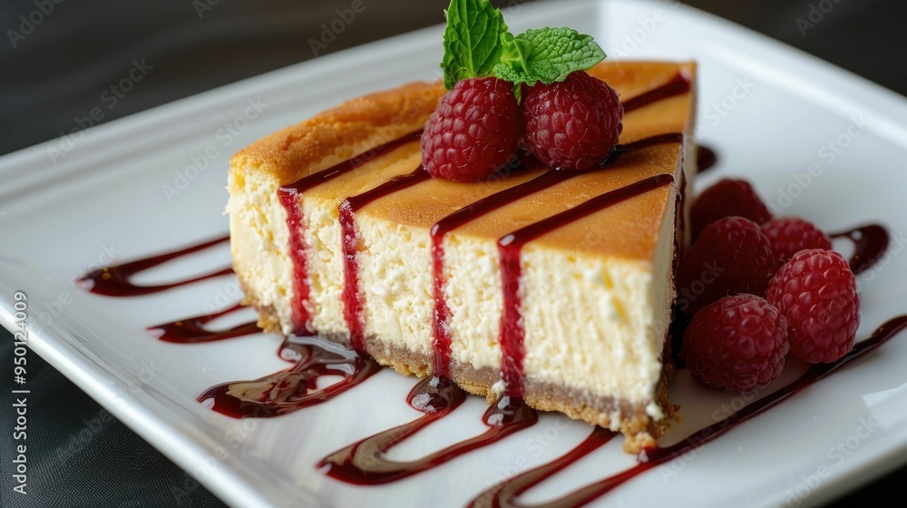 Delectable Raspberry Coulis Drizzled Cheesecake with a Rich Creamy Texture and Elegantly Plated Presentation A Gourmet Dessert Treat that Tantalizes the Senses Delectable Raspberry Coulis Drizzled Cheesecake with a Rich Creamy Texture and Elegantly Plated Presentation A Gourmet Dessert Treat that Tantalizes the Senses