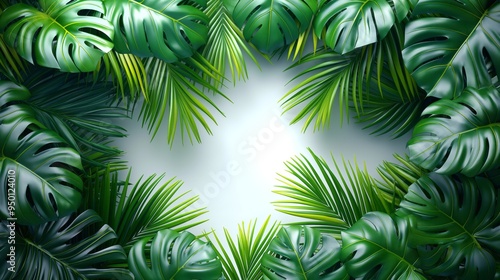 Tropical Leaves Background: Lush Green Foliage Texture