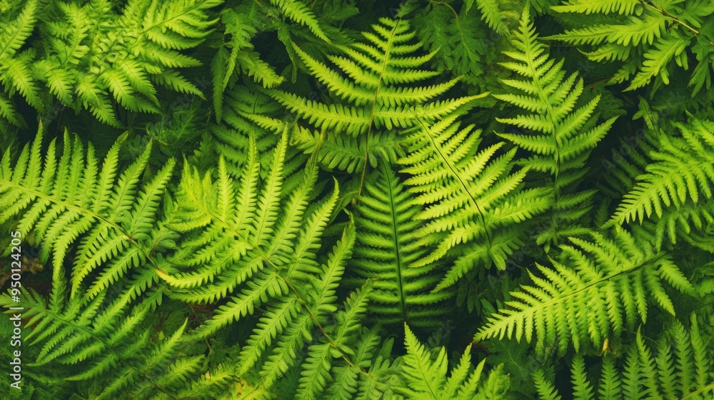 Close-up of vibrant fern leaves forming a textured background, perfect for use in nature-inspired visuals and designs Close-up of vibrant fern leaves forming a textured background, perfect for use in nature-inspired visuals and designs