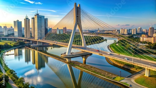 Wallpaper Mural Stayed bridge at Sao Paulo, Brazil , Estaiada Bridge, Brazil, Sao Paulo, architecture, modern, landmark, cityscape Torontodigital.ca