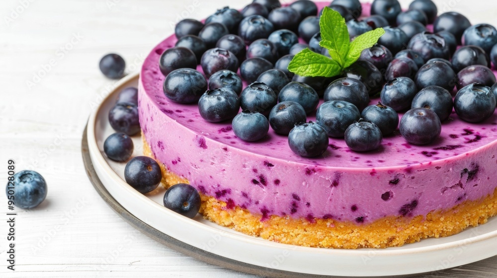 Closeup of a Delectable Blueberry Cheesecake with a Smooth Creamy Texture and a Golden Crust Highlighting the Rich Indulgent Nature of This Gourmet Dessert Closeup of a Delectable Blueberry Cheesecake with a Smooth Creamy Texture and a Golden Crust Highlighting the Rich Indulgent Nature of This Gourmet Dessert