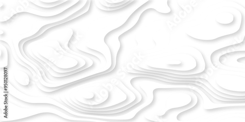 Abstract luxury white modern 3d papercut, topography map circle and wave line smooth multilayer pattern. vector white art papercut design Topographic geometric map relief texture with curved layers.