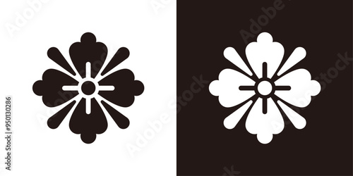 シンプルな和風の花のアイコン＿家紋風＿白黒