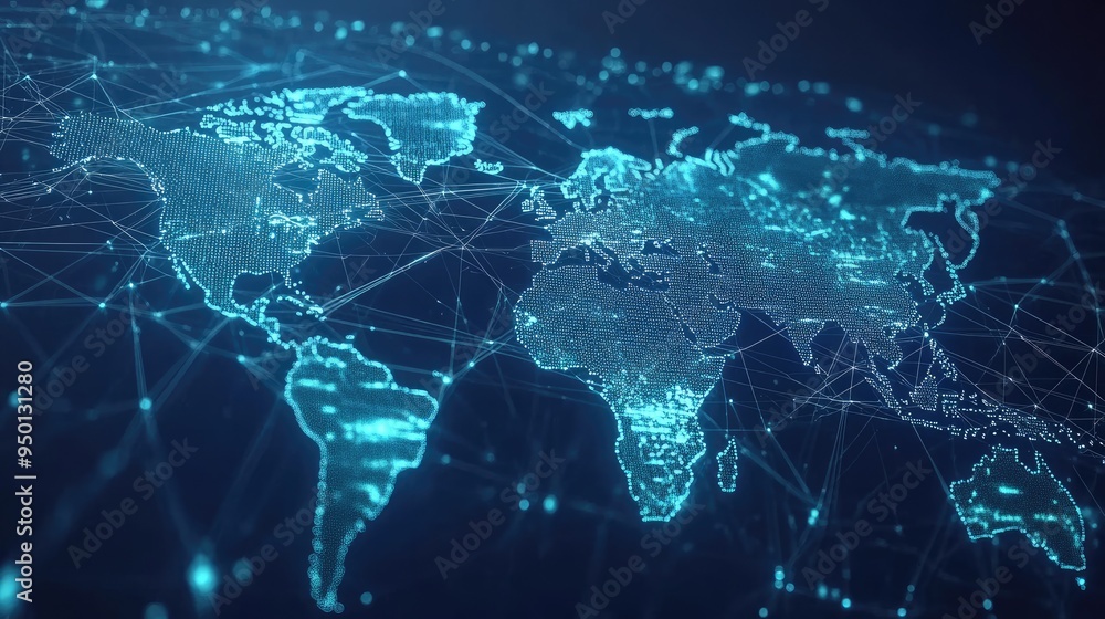 World map with digital trading lines, network world, international trade World map with digital trading lines, network world, international trade