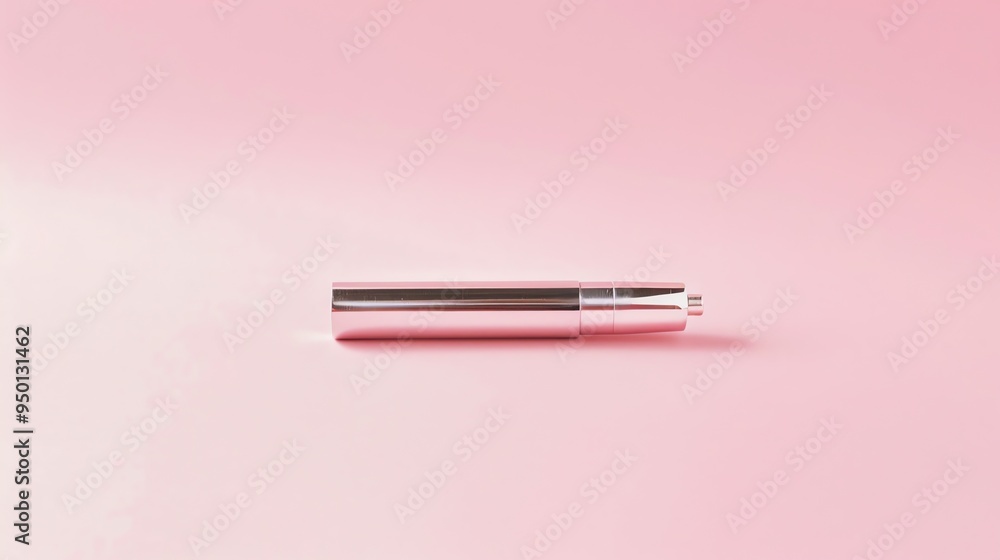Silver tube of mascara lying on pink background. Silver tube of mascara lying on pink background.