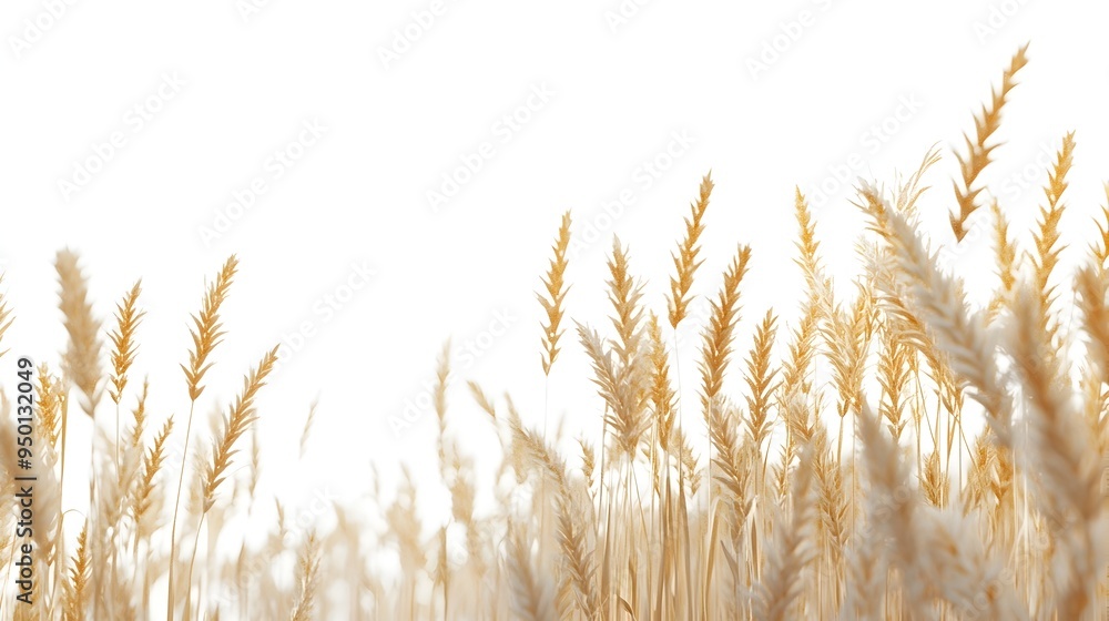 Fototapeta premium Lush Wheat Field with Golden Stalks Swaying in Warm Sunlit Breeze on Clean Minimal Background