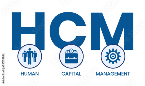 HCM - Human Capital Management acronym. business concept background. Vector illustration for website banner, marketing materials, business presentation, online advertising photo