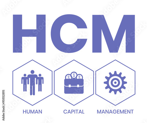 HCM - Human Capital Management acronym. business concept background. Vector illustration for website banner, marketing materials, business presentation, online advertising