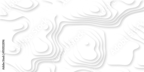 Abstract luxury white modern 3d papercut, topography map circle and wave line smooth multilayer pattern. vector white art papercut design Topographic geometric map relief texture with curved layers.