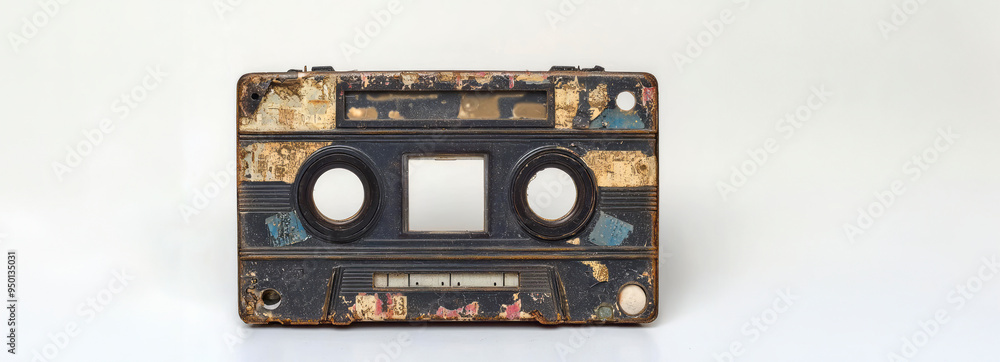 Fototapeta premium Retro and Distressed Vintage Cassette Tape on a Fresh White Surface