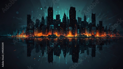 A cityscape reflected in a body of water