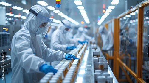 Workers on a pharmaceutical manufacturing