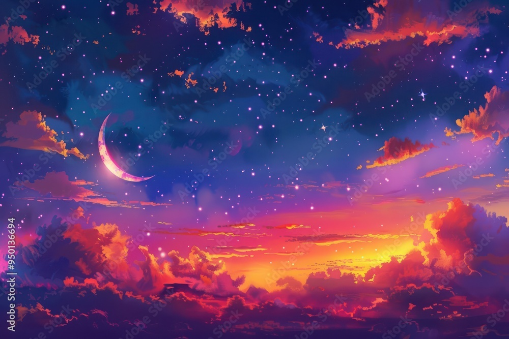 Starry Night with Crescent Moon Starry Night with Crescent Moon