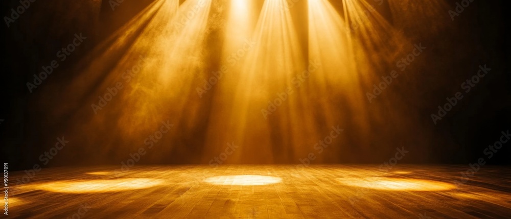 Warm golden spotlight illuminating a minimalist stage soft light ...