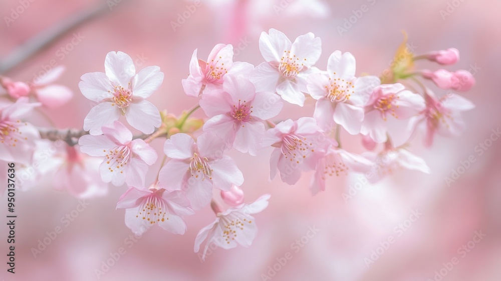 A detailed image of blooming cherry blossoms with soft pink petals, showing their delicate beauty and texture in a gentle, natural light. A detailed image of blooming cherry blossoms with soft pink petals, showing their delicate beauty and texture in a gentle, natural light.