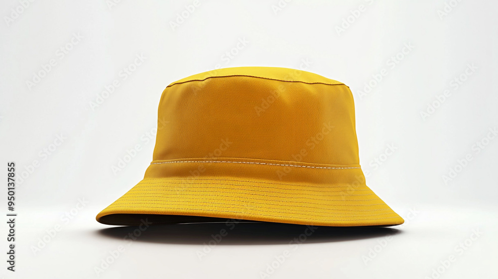 Fototapeta premium 3D yellow bucket hat on white background. Mockup for design