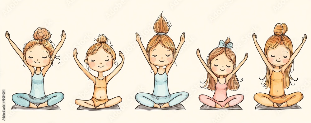 Adorable yogathemed clip art doodles showcasing various playful poses High detail, engaging and cute design Adorable yogathemed clip art doodles showcasing various playful poses High detail, engaging and cute design