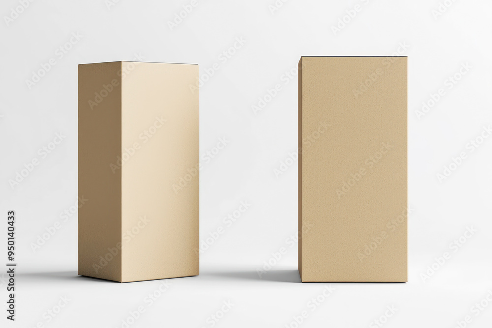 Tall Rectangular Packaging Boxes Mockups, Front And Side View. White background.