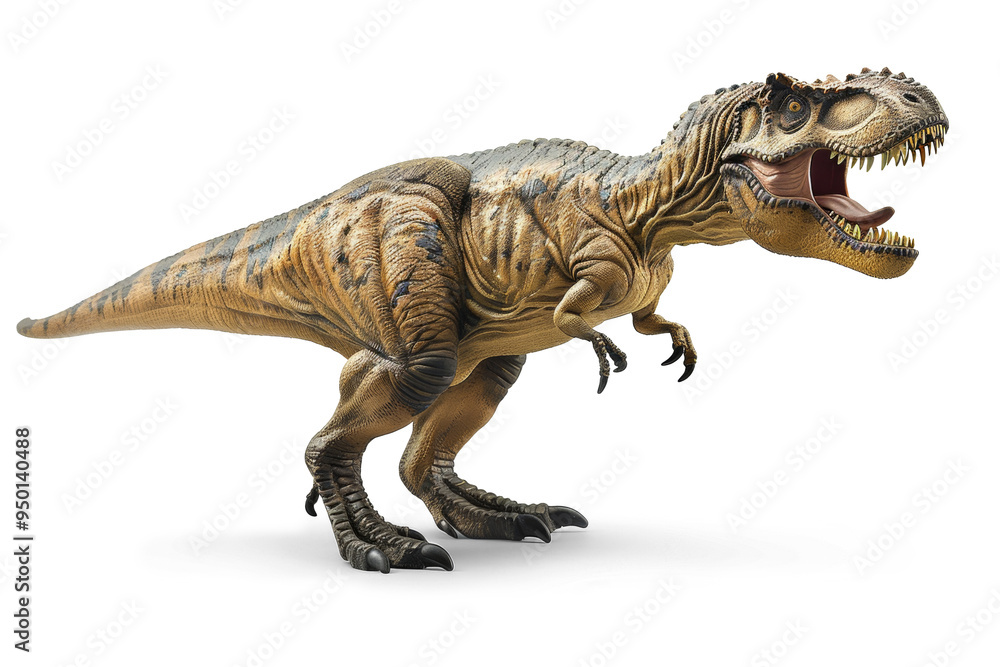 Obraz premium Close-up side view of a roaring Tyrannosaurus Rex with vivid textures. Ideal for museum exhibits, children’s books, or visual effects projects.