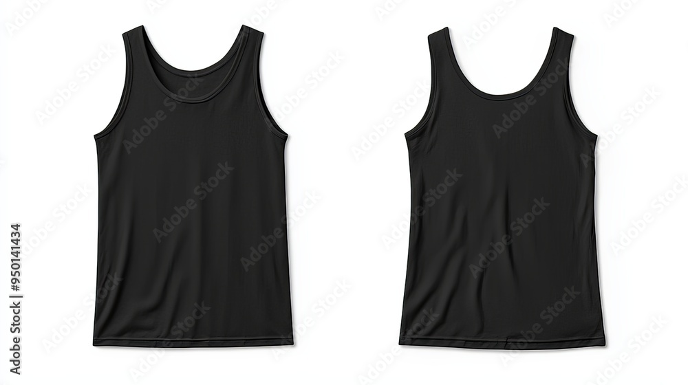 Sleeveless Black Tank Top Front and Back View on White Background Sleeveless Black Tank Top Front and Back View on White Background