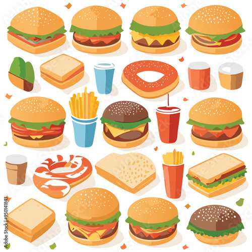 Collection of fast food. vector illustration.