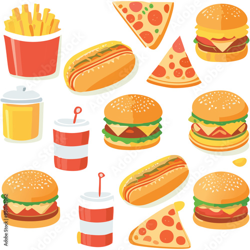 Collection of fast food. vector illustration.