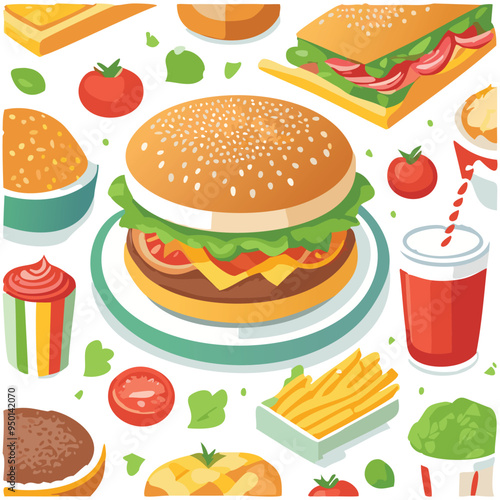 Collection of fast food. vector illustration.