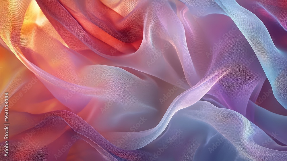 Obraz premium Translucent, flowing fabric with fleeting reflections of light and color, creating a soft and ethereal visual effect.