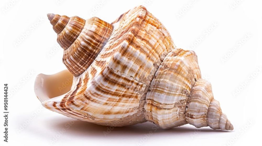 A close-up of a beautiful, natural sea shell isolated on white background, showcasing intricate details and textures ideal for design projects, educational materials, or nature-inspired artwork A close-up of a beautiful, natural sea shell isolated on white background, showcasing intricate details and textures ideal for design projects, educational materials, or nature-inspired artwork