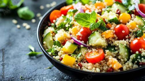 Colorful Quinoa Vegetable Salad in a Bowl with Fresh Herbs