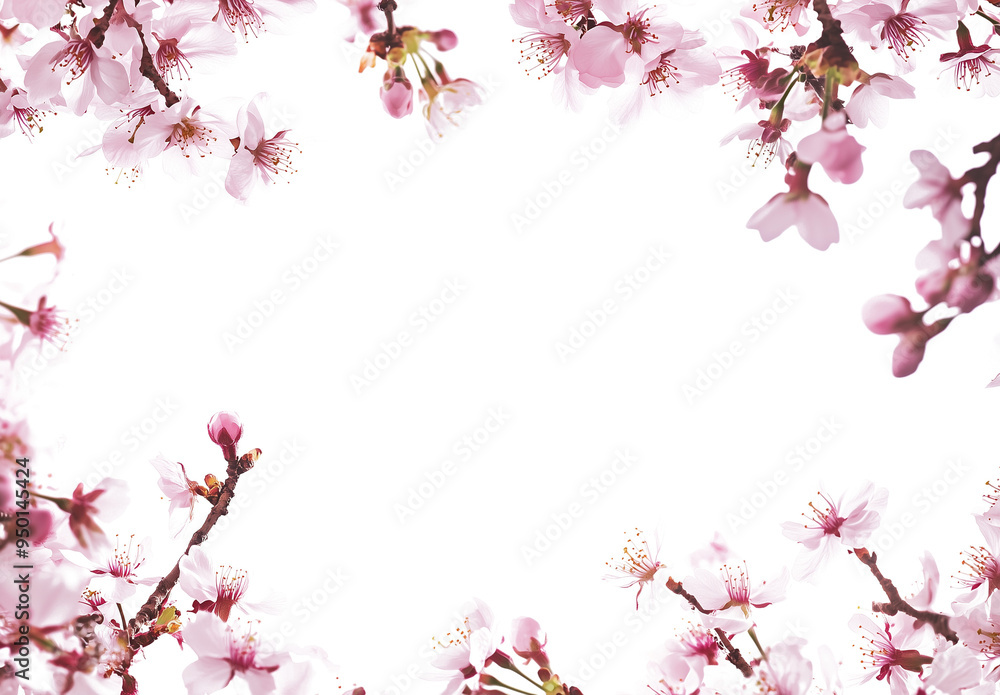 Cherry blossom floral frame with pink and white flowers on a transparent background, soft focus petals falling in springtime, nature photography, PNG format, isolated border frame Cherry blossom floral frame with pink and white flowers on a transparent background, soft focus petals falling in springtime, nature photography, PNG format, isolated border frame