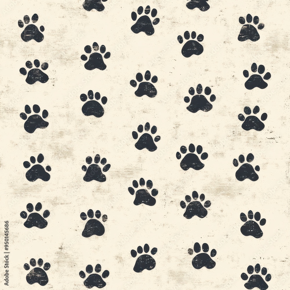 Fototapeta premium Vintage Animal Print cats paws pattern on vintage beige fabric background, seamless repeating pattern, textile print style, minimal, Animal Print design, seamless crab shell pattern, home decor