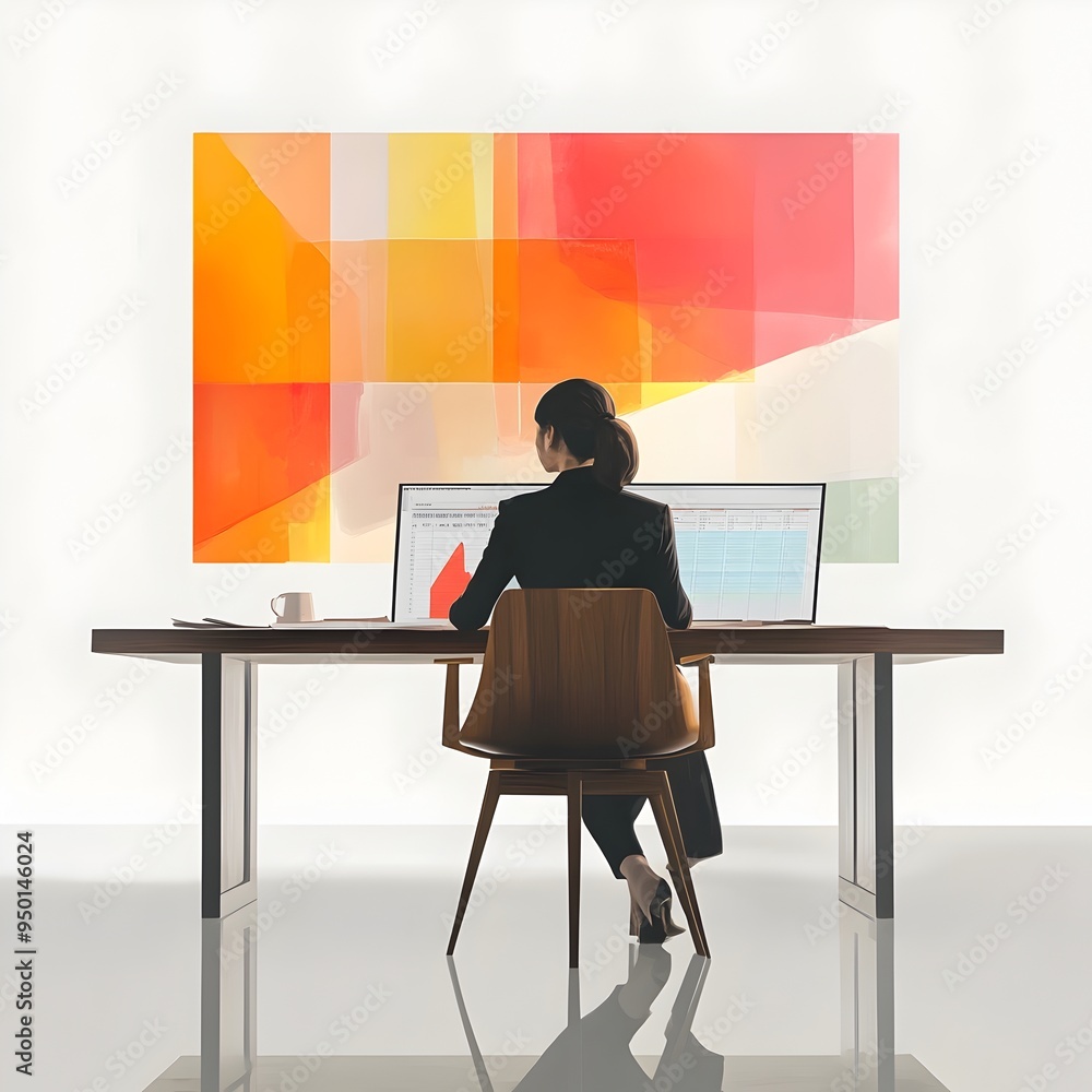 Fototapeta premium Poised Executive Analyzing Financial Data in Minimalist Corporate Office