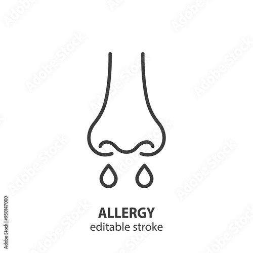 Allergy line icon. Vector symbol of viral disease. Nose with snot. Editable stroke.